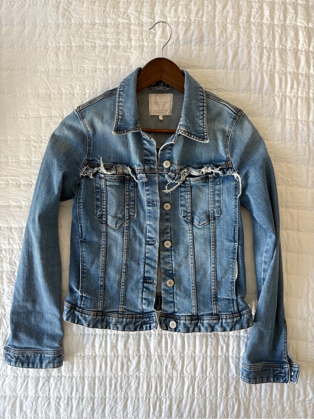 Zara Light Blue Distressed Denim Jacket